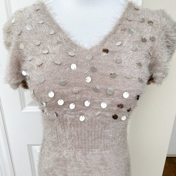 New Women's knitted soft V neck short sleeve mini bodycon party dress - Picture 4 of 6